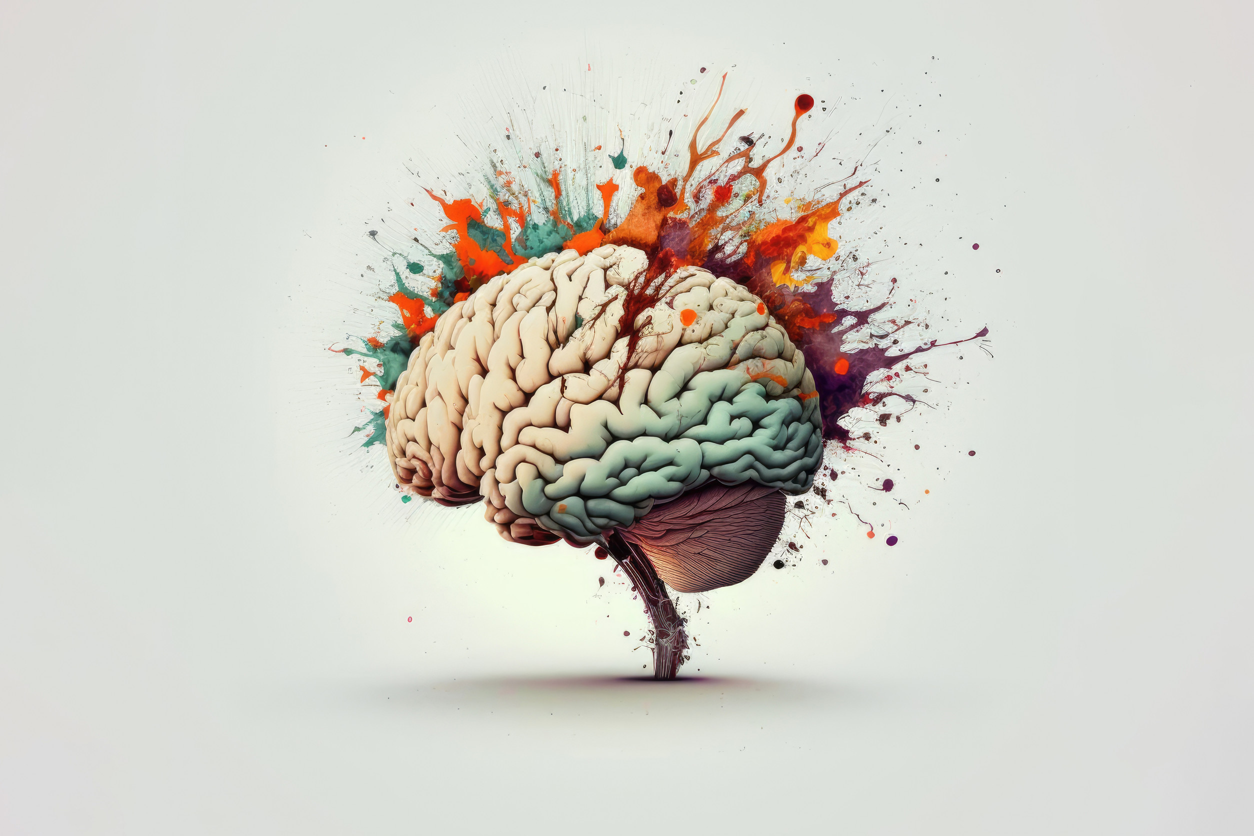 Creativity concept with a brain exploding with colorful ideas. Generative AI